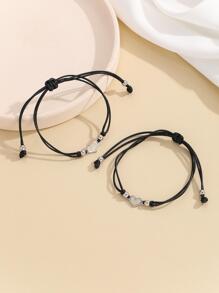 ATLVXJL 2 piezas/set Pulsera de cuerda pareja brillante en oscuro con adorno de corazón - Multicolor - Ver 3