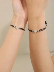 ATLVXJL 2 piezas/set Pulsera de cuerda pareja brillante en oscuro con adorno de corazón - Multicolor - Ver 5