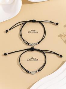 ATLVXJL 2 piezas/set Pulsera de cuerda pareja brillante en oscuro con adorno de corazón - Multicolor - Ver 6