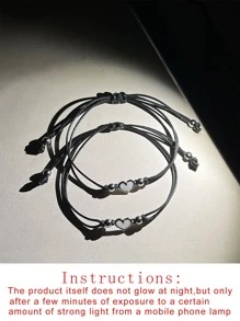 ATLVXJL 2 piezas/set Pulsera de cuerda pareja brillante en oscuro con adorno de corazón - Multicolor - Ver 7