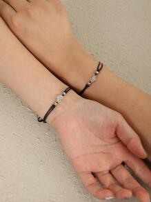 ATLVXJL 2 piezas/set Pulsera de cuerda pareja brillante en oscuro con adorno de corazón - Multicolor - Ver 10