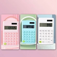 1pc Small Office Calculator, Pink Portable Plastic Solar Calculator For School, Office, Home - Pink - View 2