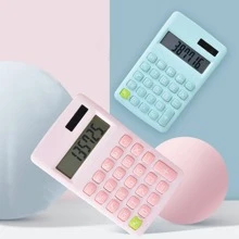 1pc Small Office Calculator, Pink Portable Plastic Solar Calculator For School, Office, Home - Pink - View 3