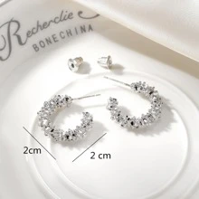 Rhinestone Decor Hoop Earrings - Silver - View 3