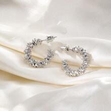 Rhinestone Decor Hoop Earrings - Silver - View 2