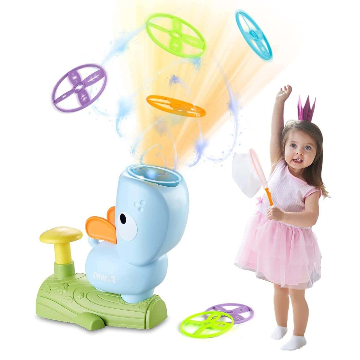 Outdoor Toys for Kids Ages 4-8: Elephant Butterfly Catching Game - Toddler Chasing Toy 3 4 5 6 7 Year Old Boys Girl Flying Spinner Toy Disc Rocket Launcher Kid Age 8-12 Gifts Fun Family Outside Games - Blue - View 1