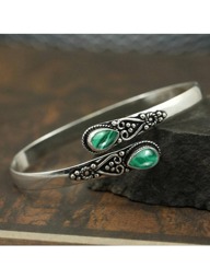 1 pièce Bracelet de luxe incrusté d'agate verte, style vintage européen et américain, réglable, convient pour les fêtes et le port quotidien