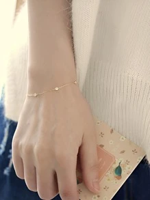 ELSEDES Cubic Zirconia Decor Sterling Silver Chain Bracelet - Gold - View 2