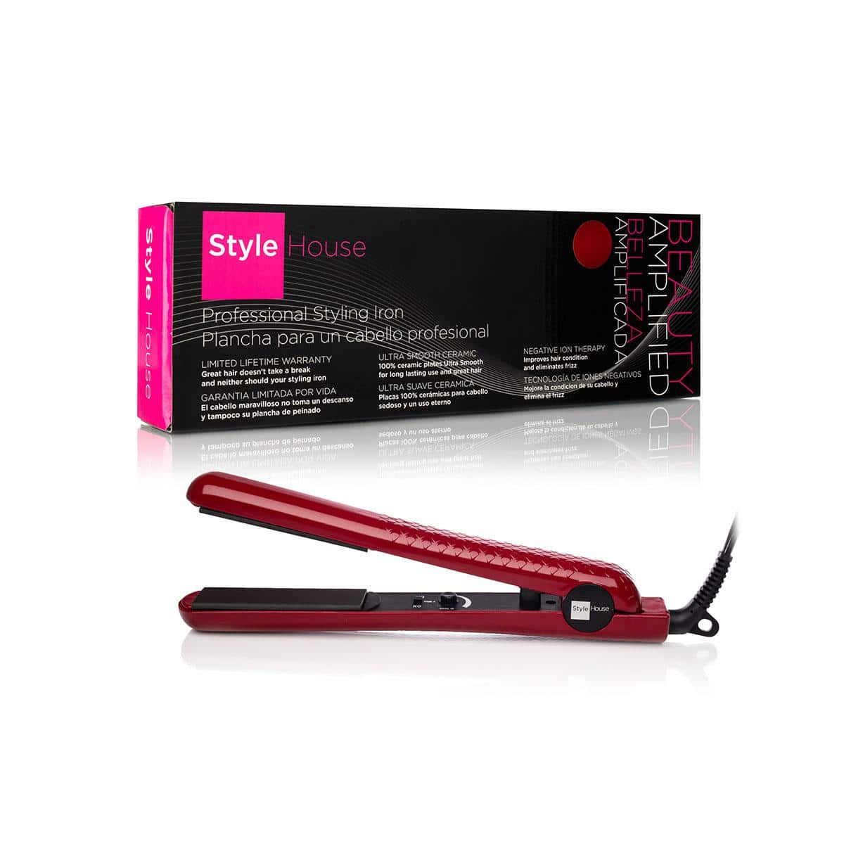Style House Tourmaline Gem 1.25" Flat Iron - Red - Red - View 1