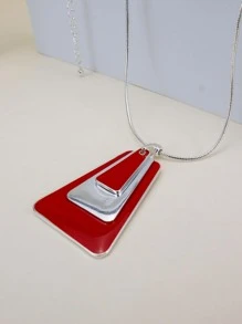 紅色幾何吊墜項鍊 - 彩色 - 查看 3