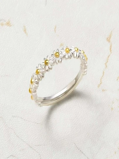 Anillo Margaritas Ajustable Acero Inoxidable Mujer Unisex