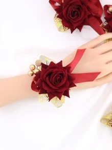 6入組花朵裝飾手腕胸花 - 酒紅色 - 查看 5