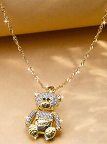 水鑽熊吊墜項鍊 - 金黃色 - 查看 1