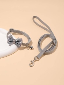 1入組蝴蝶結和鈴鐺裝飾寵物項圈和1条皮带適用於貓和狗狗適用於戶外玩 - 銀色 - 查看 1