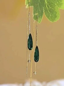 1對綠色水鑽裝飾耳墜 - 綠色 - 查看 5