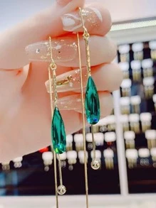 1對綠色水鑽裝飾耳墜 - 綠色 - 查看 2
