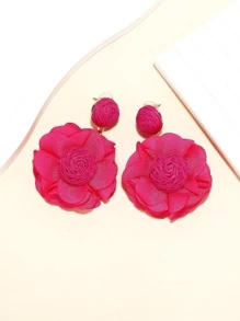 1pair Hot Pink Flower Drop Earrings - Hot Pink - View 1