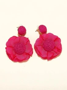 1pair Hot Pink Flower Drop Earrings - Hot Pink - View 4