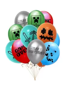 Juego 12 Globos Látex Mine Craft Fiesta Modelo 1 - Multicolor - Ver 1