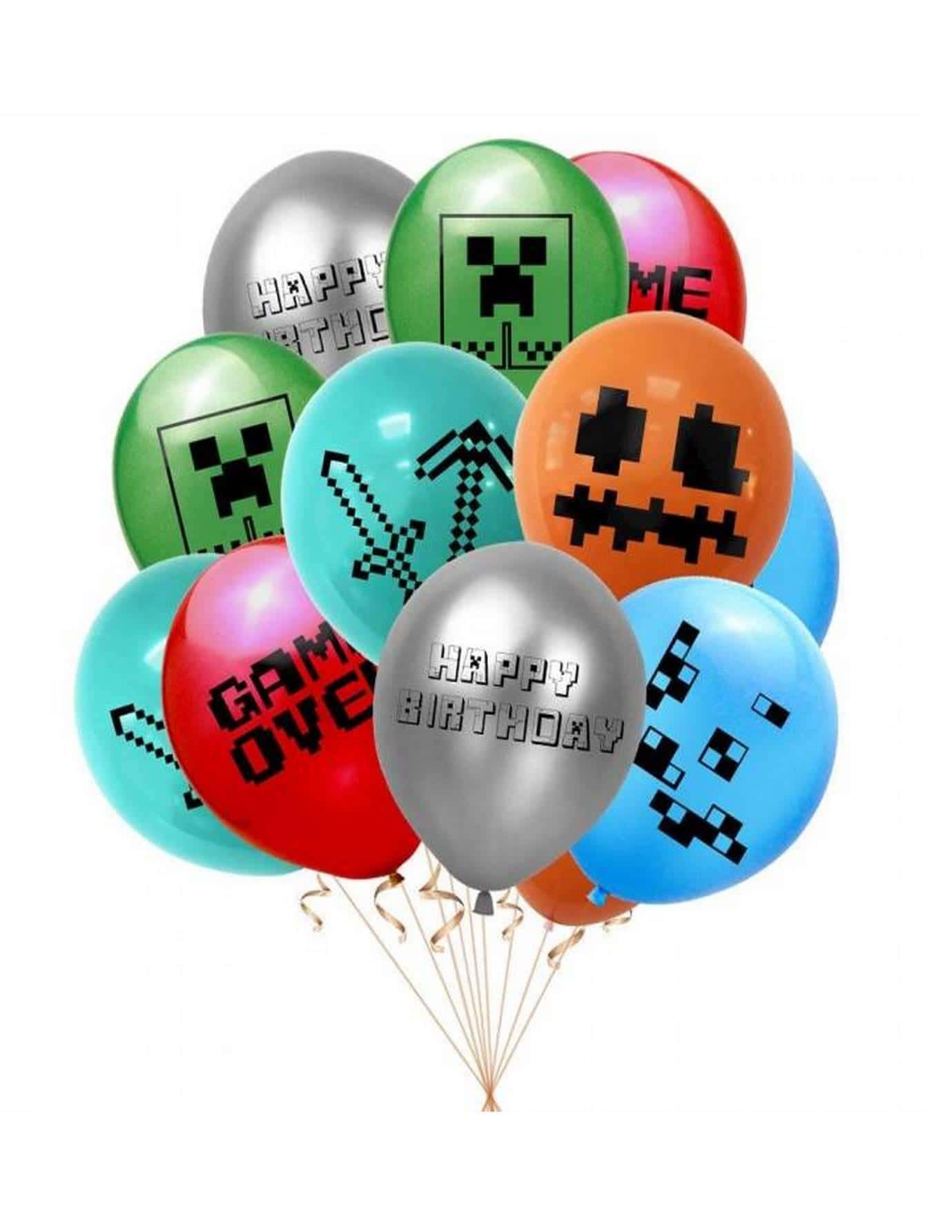 Juego 12 Globos Látex Mine Craft Fiesta Modelo 1 - Multicolor - Ver 1