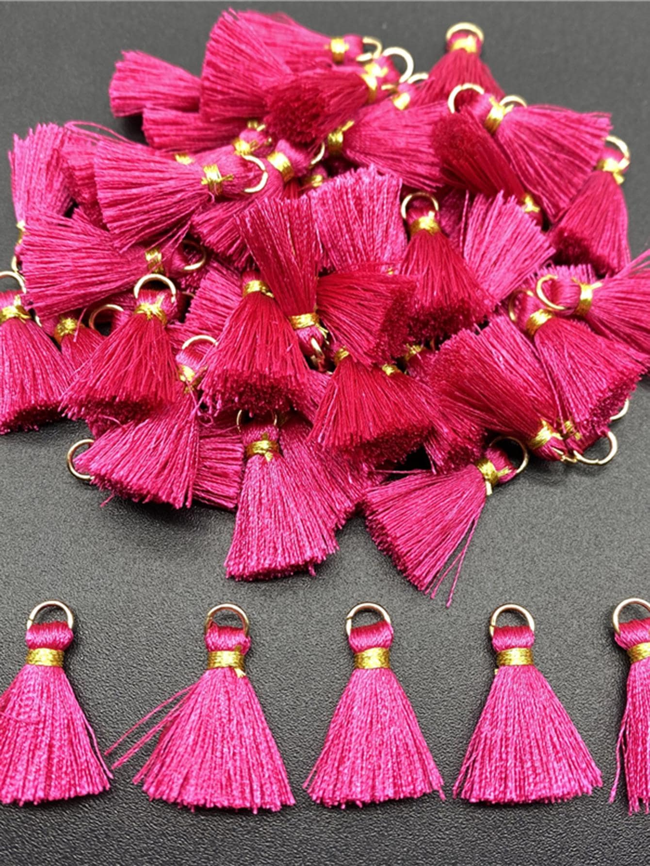 10入組/套熱粉色流蘇DIY吊墜 - 玫紅色 - 查看 1