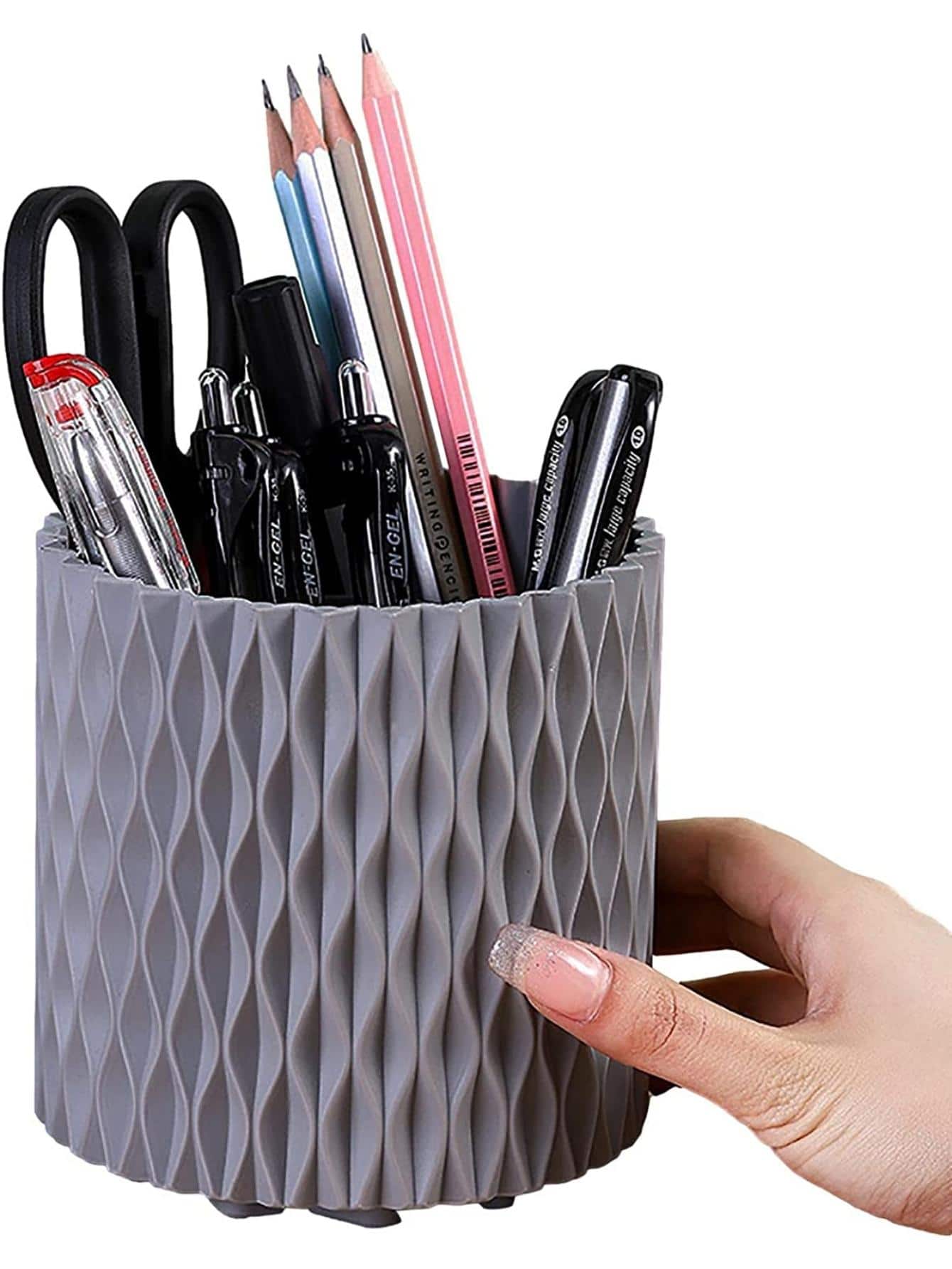 Rotating Desk Organizer Pen Holder Office Home - 灰色 - 查看 1