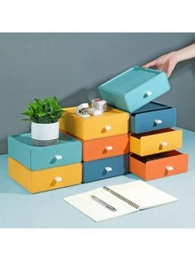 Stackable Drawer Desk Organizer With Handle Office Back To School Dormitory Storage - Dusty Blue - View 5