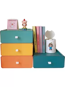 Stackable Drawer Desk Organizer With Handle Office Back To School Dormitory Storage - Dusty Blue - View 2