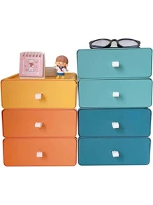 Stackable Drawer Desk Organizer With Handle Office Back To School Dormitory Storage - Dusty Blue - View 10