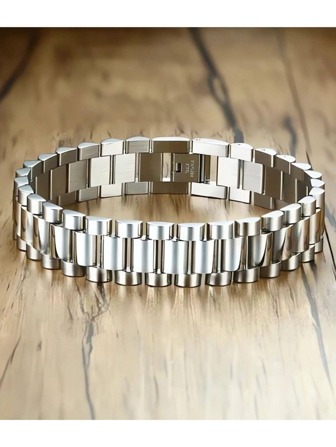 Pulsera esclava tipo rlx color plata, acero inoxidable
