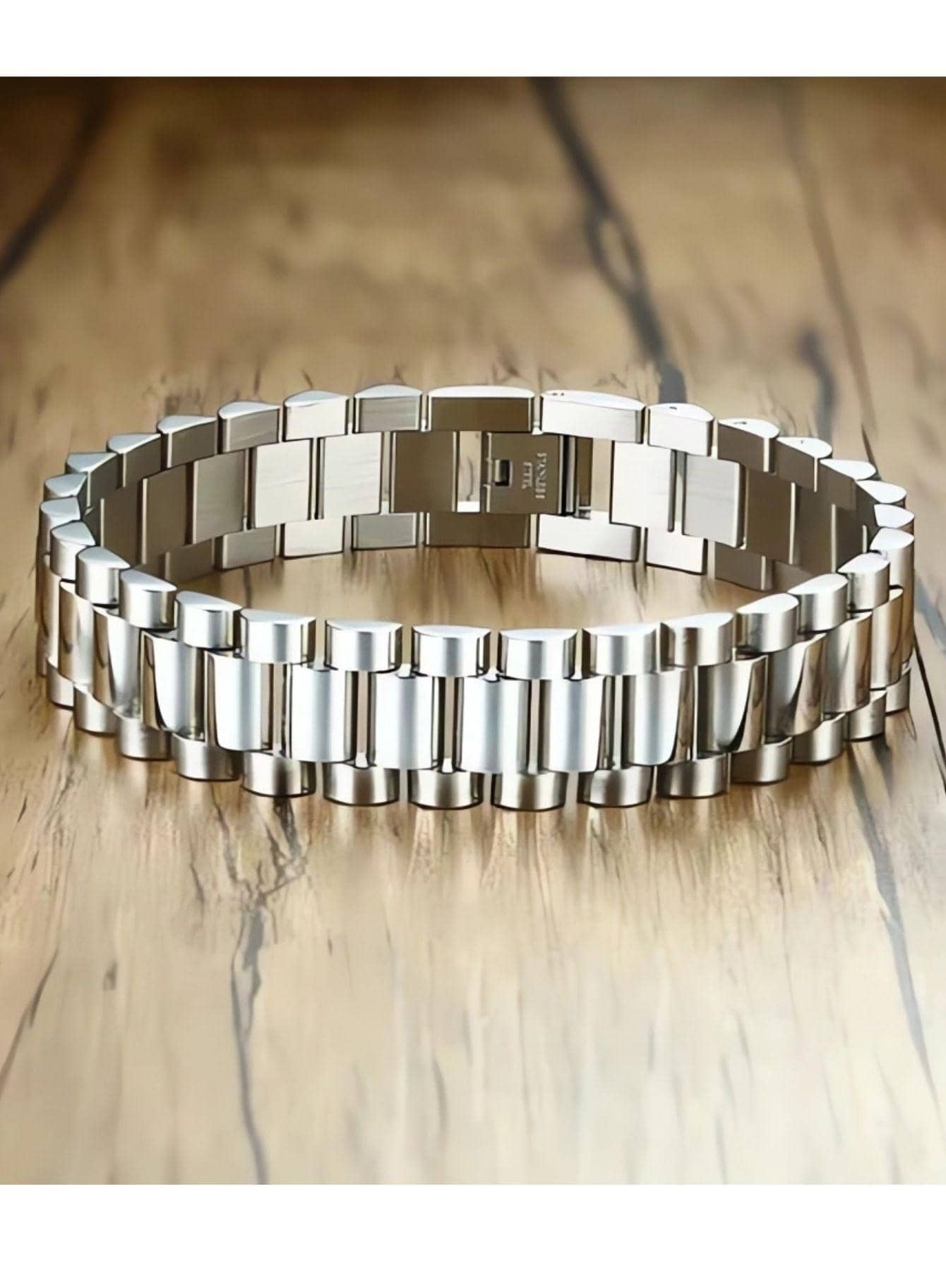 Pulsera esclava tipo rlx color plata, acero inoxidable - Plateado - Ver 1