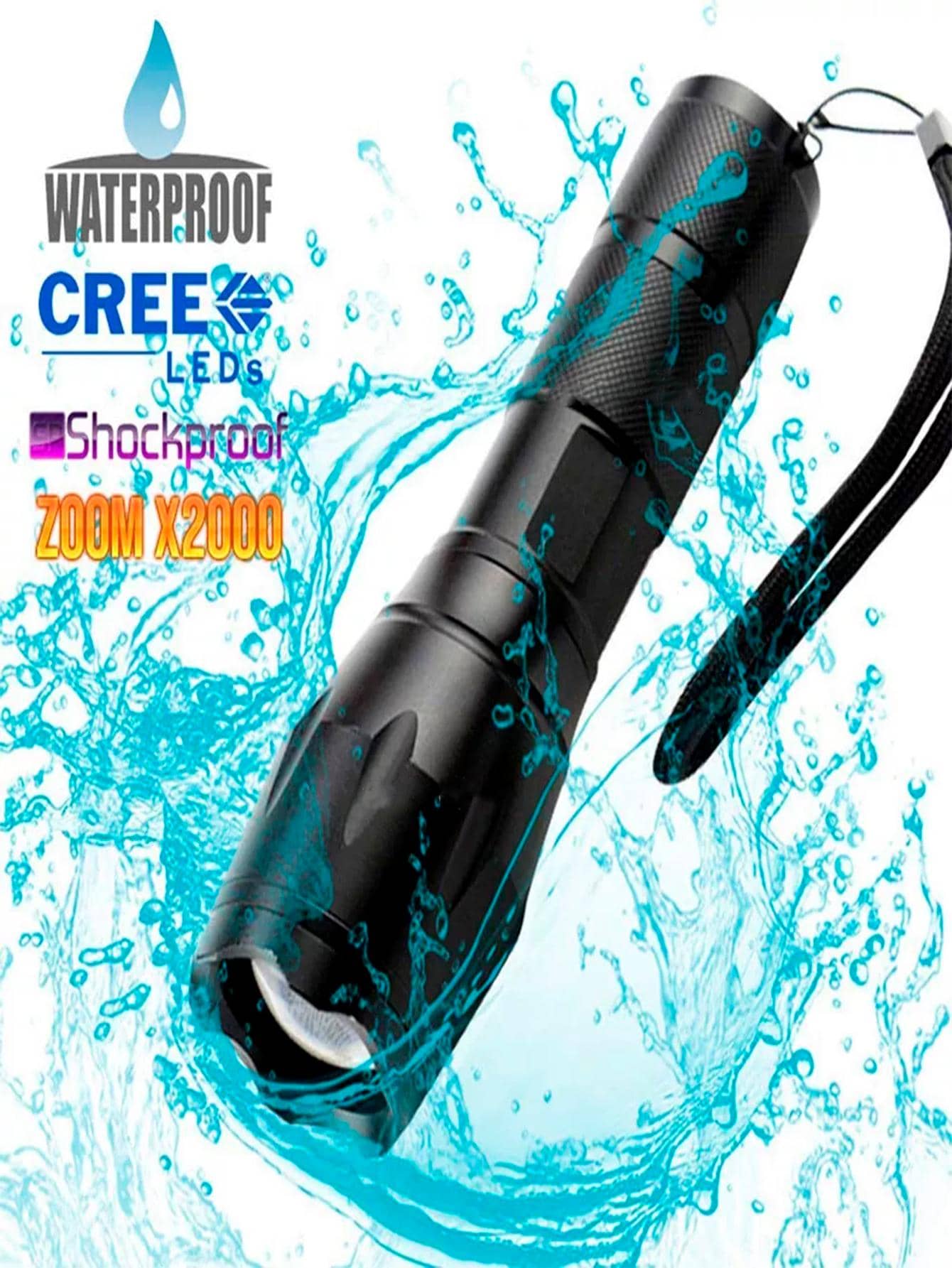 Linterna Recargable 3000 Lumens Ultra Led Cree Tactica T6 Alta Potencia - Negro - Ver 1