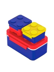 Lunch Box In The Shape Of Stackable Blocks 3 Containers - Red - View 1