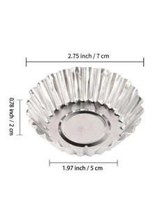 1/10pcs Reusable Non-Stick Fluted Tart Mold, Aluminum Alloy Flower Cupcake Mold, Pudding Jelly Mold, Muffin Baking Cup - Silver - View 3