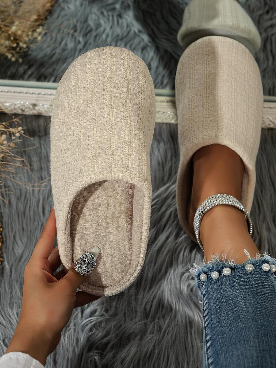 Dép Đi Trong Phòng Ngủ Thanh Lịch Cho Nữ, Dép Đi Trong Nhà Ấm Áp Một Băng - Màu be - Xem 1