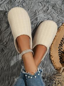 Dép Đi Trong Phòng Ngủ Thanh Lịch Cho Nữ, Dép Đi Trong Nhà Ấm Áp Một Băng - Màu be - Xem 4