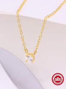 1 Vòng Đính Đá Cubic Zirconia Bạc 925 Vòng Đeo Cổ Cho Nữ Ban Đầu Mặt Dây Chuyền Dây Xích Dài Cưới Ngọc Cao Cấp Trang Sức Viễn Chí Bảo - Vàng - Xem 7