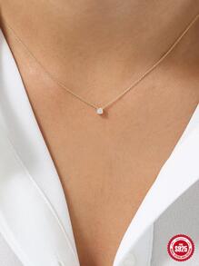 1 Vòng Đính Đá Cubic Zirconia Bạc 925 Vòng Đeo Cổ Cho Nữ Ban Đầu Mặt Dây Chuyền Dây Xích Dài Cưới Ngọc Cao Cấp Trang Sức Viễn Chí Bảo - Vàng - Xem 4