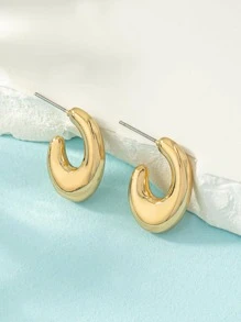 1 đôi bông tai vòng bít tối giản thời trang cho phụ nữ để trang trí hàng ngày - Vàng - Xem 2