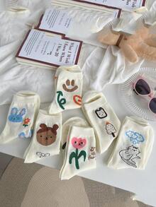 6雙男士兔子和花朵圖案時尚中筒襪 - 彩色 - 查看 2