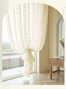 絨球裝飾1片薄透現代素色滌綸燈過濾薄透窗簾適用於家庭裝飾