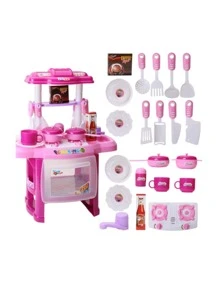 Cocina infantil para niñas con luz y sonido, 24 piezas de decoración de habitación - Rosa - Ver 3