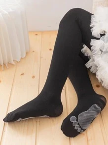 1 đôi quần tất Jacquard cho bé gái để trang trí hàng ngày - màu đen - Xem 1