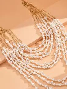 1 Miếng Thanh lịch Nhiều lớp Ngọc trai giả Đính cườm Dây chuyền Đối với phụ nữ Cho bữa tiệc - trắng - Xem 3