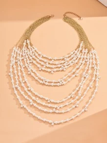 1 Miếng Thanh lịch Nhiều lớp Ngọc trai giả Đính cườm Dây chuyền Đối với phụ nữ Cho bữa tiệc - trắng - Xem 4