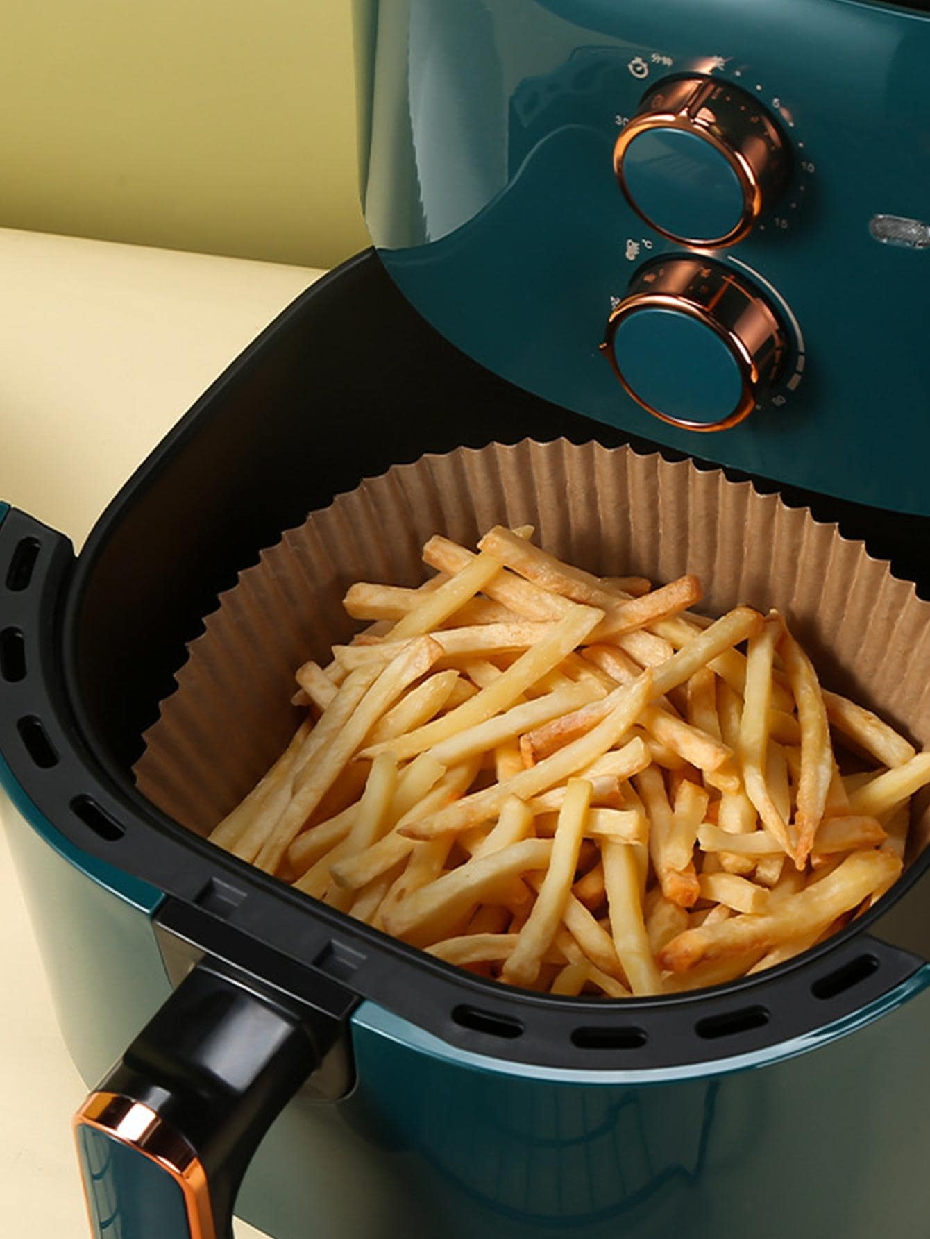 25入組紙質空氣炸鍋內胆，極簡淺卡其炸鍋膜、空氣炸鍋紙、油炸機紙、炸藥盒紙 - 黃色 - 查看 1