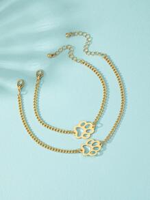 2pcs/set Couple Paw Decor Chain Bracelet - Yellow Gold - View 3