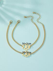 2pcs/set Couple Paw Decor Chain Bracelet - Yellow Gold - View 4