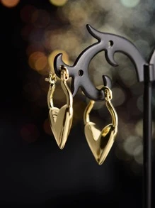 1雙時尚愛心設計圓耳環適合女士適用於禮品 - 金黃色 - 查看 1