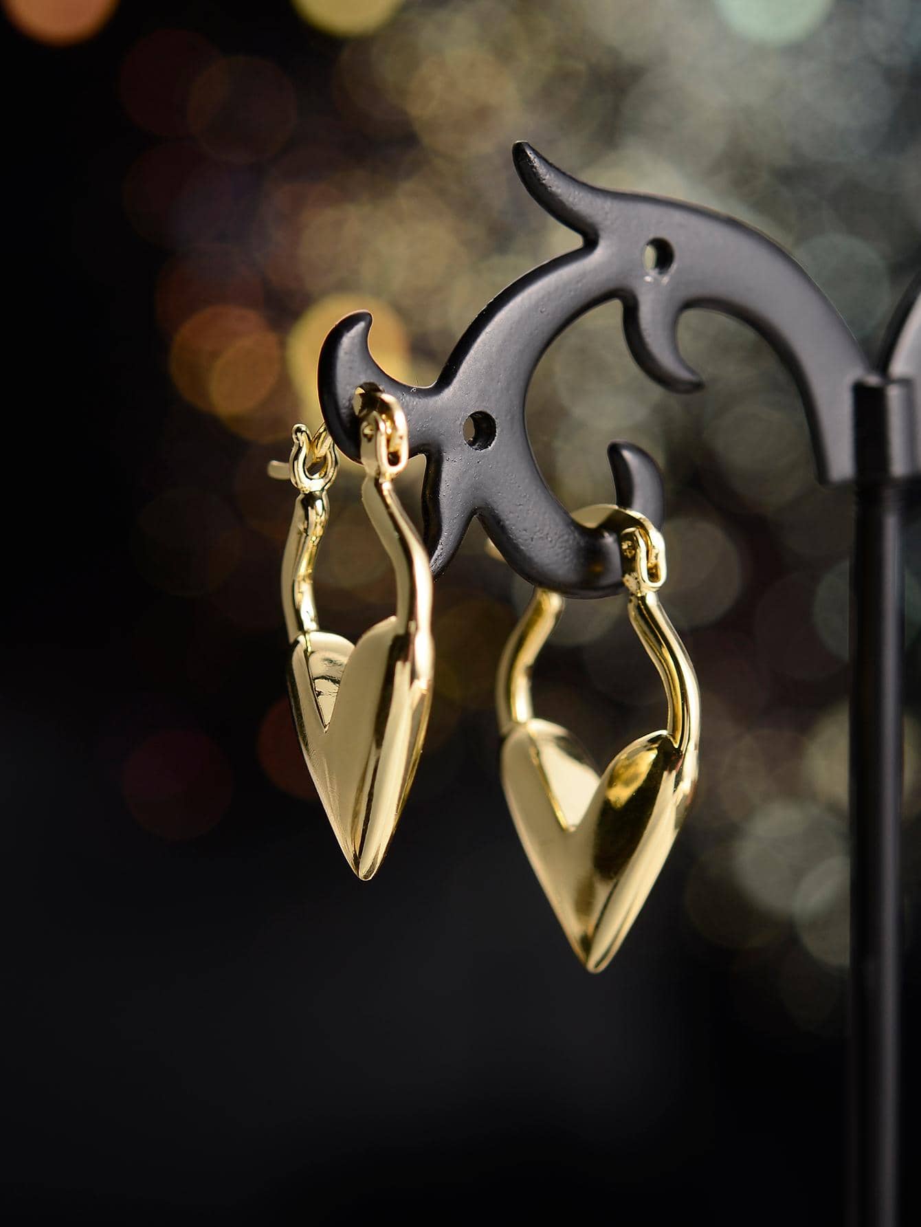 1雙時尚愛心設計圓耳環適合女士適用於禮品 - 金黃色 - 查看 1